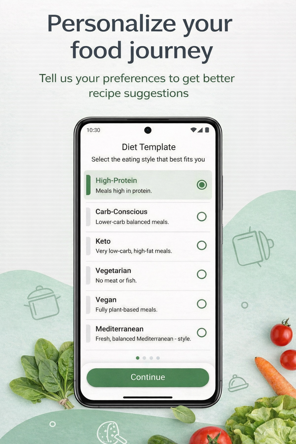 Diet preferences screen